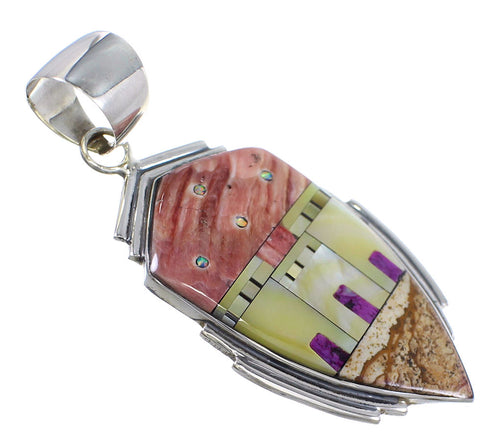 Native American Village Design Silver Multicolor Pendant QX70378